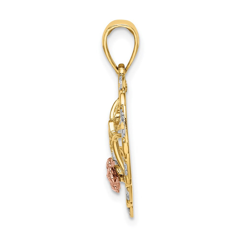 14k Two-tone Gold Two-one w/White Rhodium I LOVE YOU Heart w/ Flower Charm