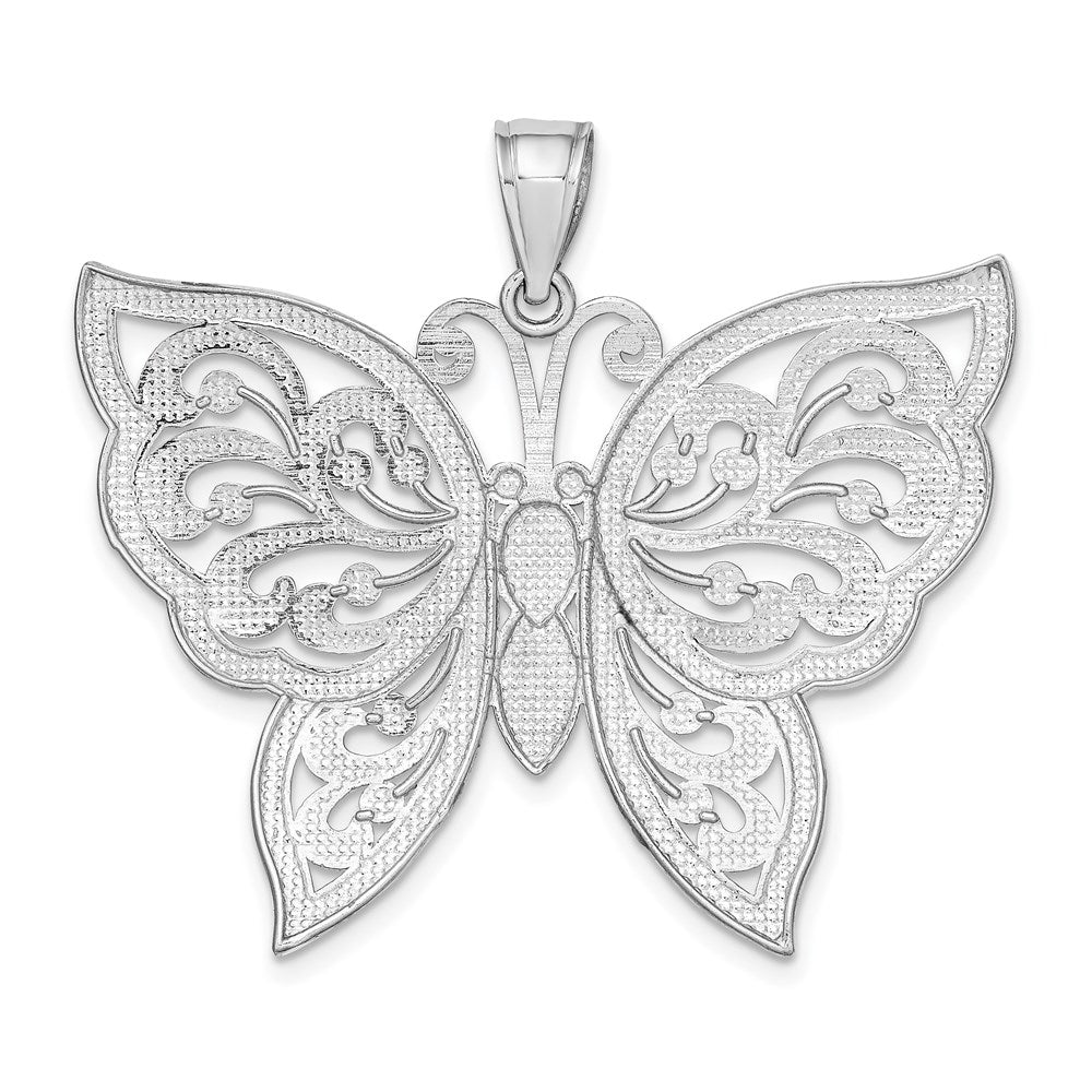 14k White Gold Large Diamond-cut Beaded Butterfly Charm