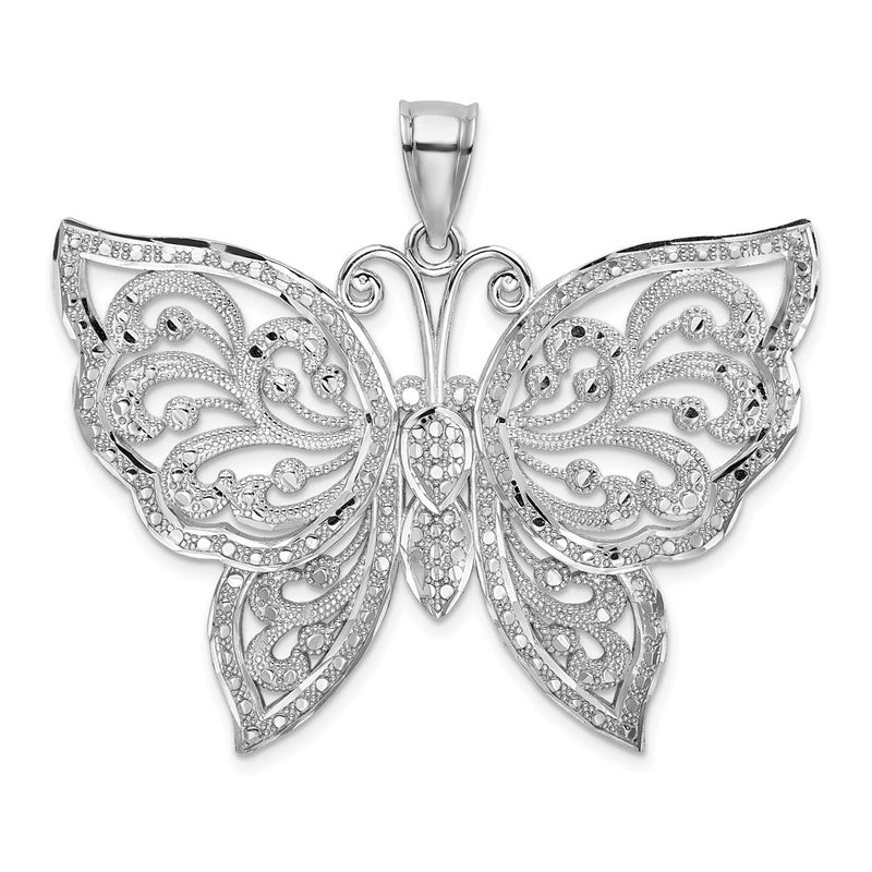 14k White Gold Large Diamond-cut Beaded Butterfly Charm