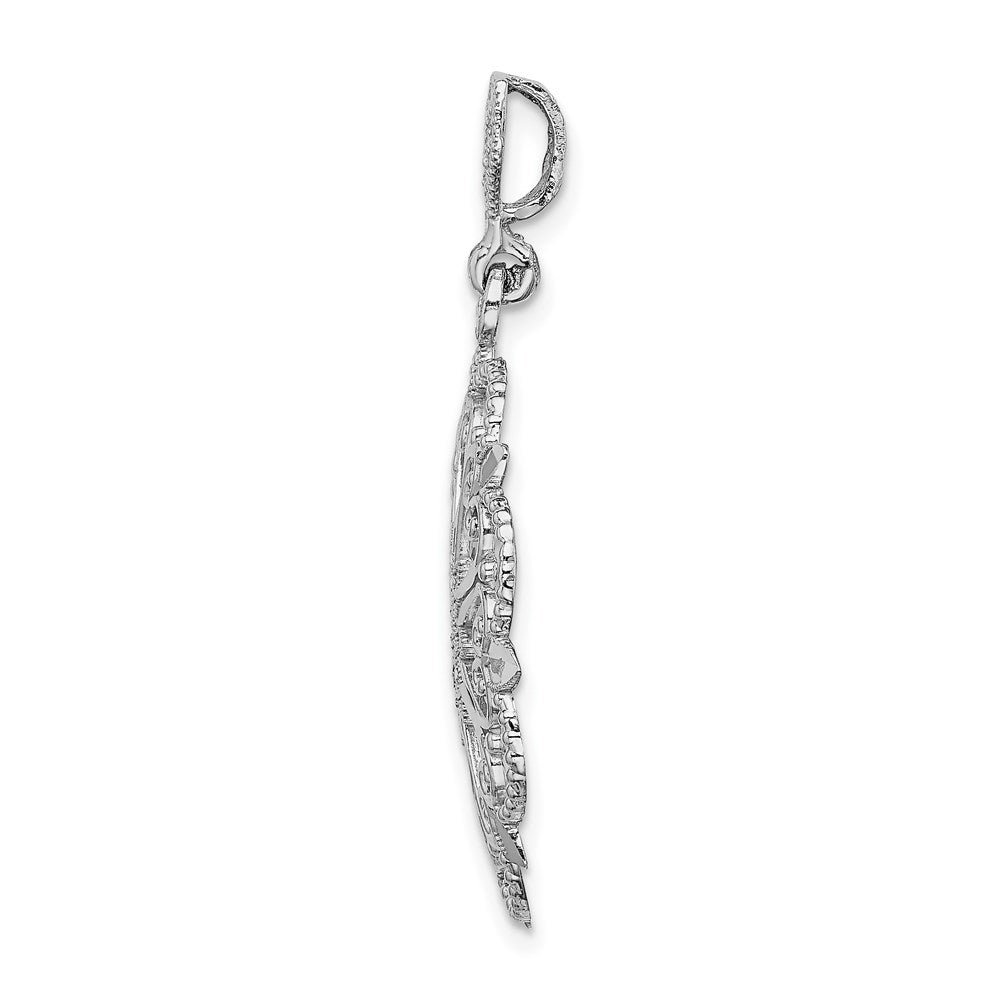 14k White Gold Starbust w/Heart Diamond-cut Beaded Charm