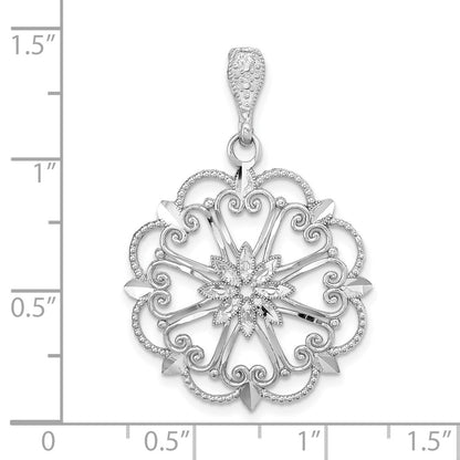 14k White Gold Starbust w/Heart Diamond-cut Beaded Charm