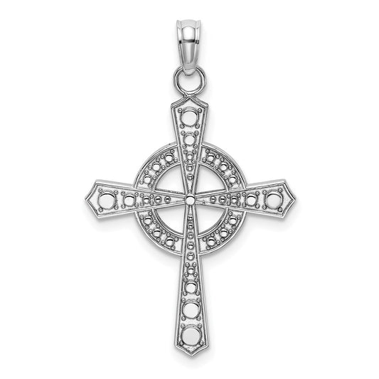 14k White Gold Beaded Celtic Cross w/ Eternity Charm