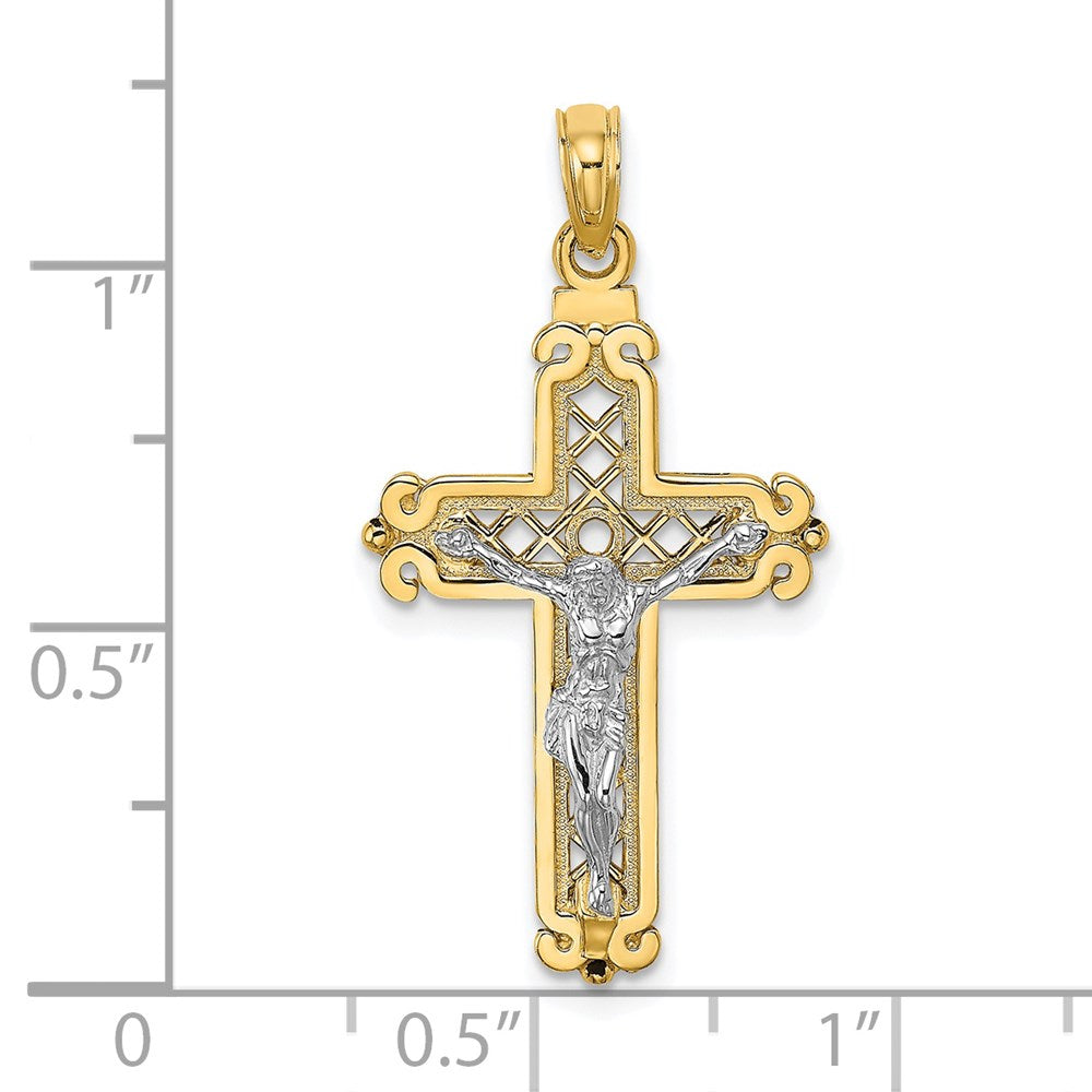 14k Two-tone Gold Fancy Crucifix Charm