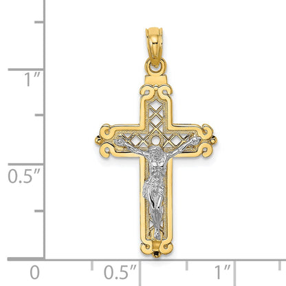 14k Two-tone Gold Fancy Crucifix Charm