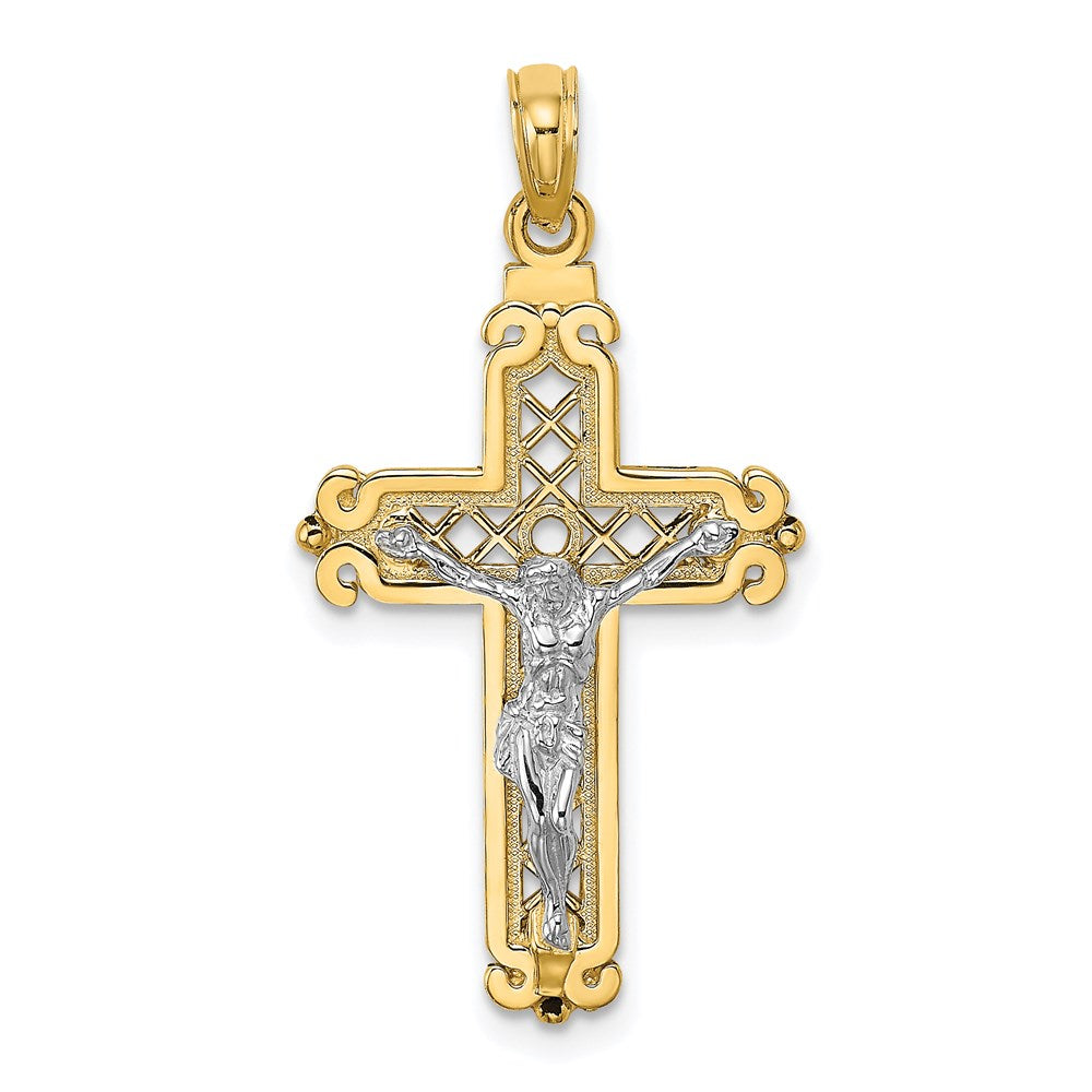 14k Two-tone Gold Fancy Crucifix Charm