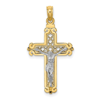 14k Two-tone Gold Fancy Crucifix Charm