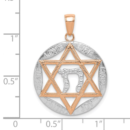 14k Rose Gold w/Rhodium Polished Star of David w/Chai Pendant