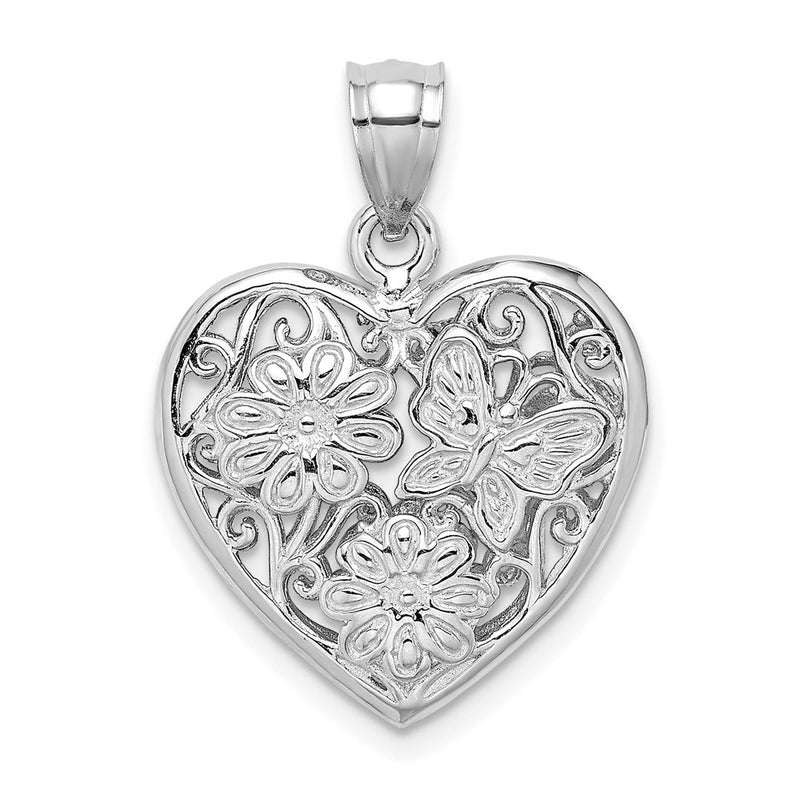 14k White/Rose Gold White and Rose Gold 3-D Heart w/ Butterfly Reversible Charm