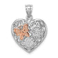 14k White/Rose Gold White and Rose Gold 3-D Heart w/ Butterfly Reversible Charm