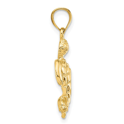 14k Yellow Gold Lab Created Opal Sea Turtle Pendant