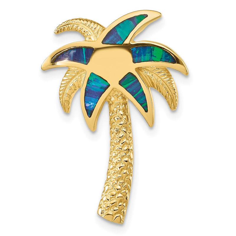 14k Yellow Gold Lab Created Opal Palm Tree Slide