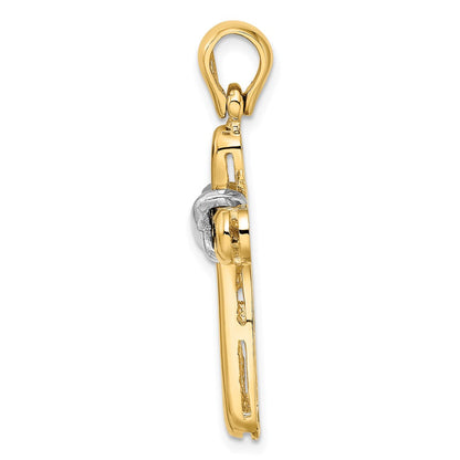14k Two-tone Gold w/Rhodium Polished  X Center Cross Pendant