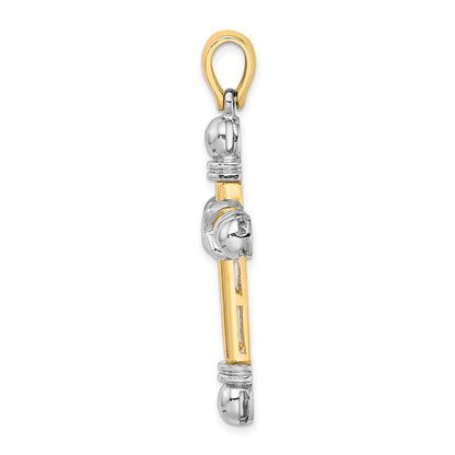 14k Two-tone Gold w/Rhodium X Center Rounded Ends Cross Pendant