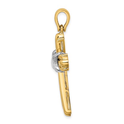 14k Two-tone Gold Two-tone Gold  X  Center Ribbed Cross