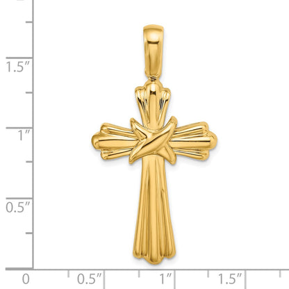14k Yellow Gold  X  Center Ribbed Cross