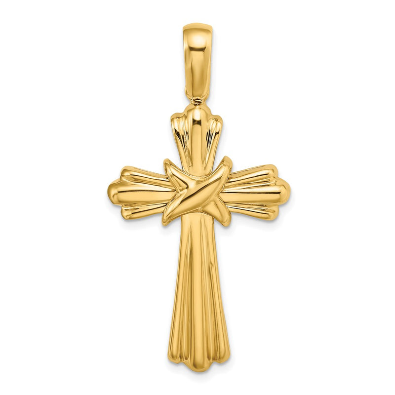 14k Yellow Gold  X  Center Ribbed Cross