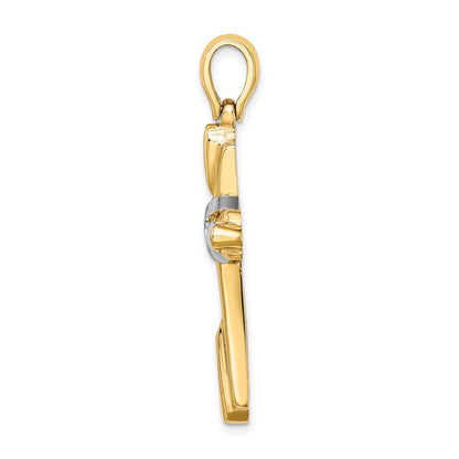 14k Two-tone Gold Rhodium  X  Center Polished Cross