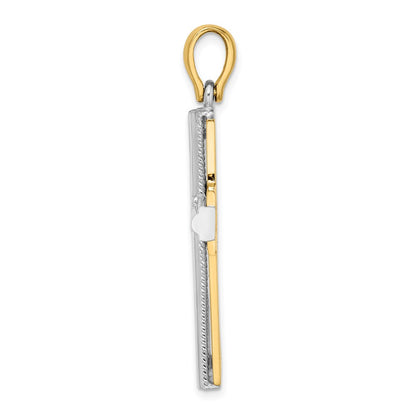 14k Two-tone Gold Ridged Trim Cross Charm