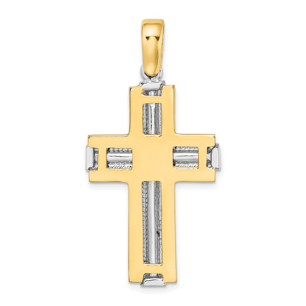 14k Two-tone Gold Ridged Trim Cross Charm