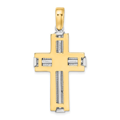 14k Two-tone Gold Ridged Trim Cross Charm