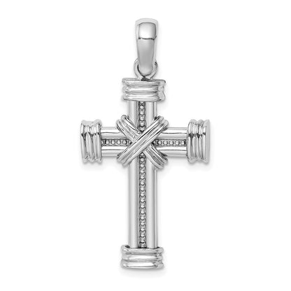 14k White Gold Polished w/ X In Center of Cross Charm
