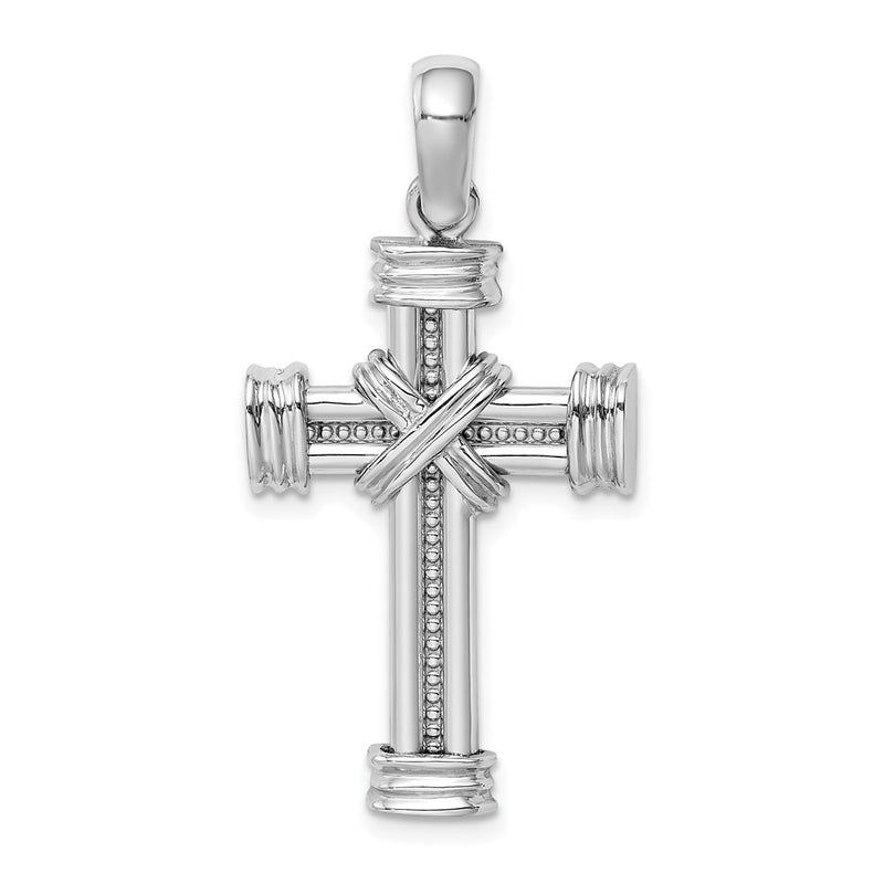 14k White Gold Polished w/ X In Center of Cross Charm