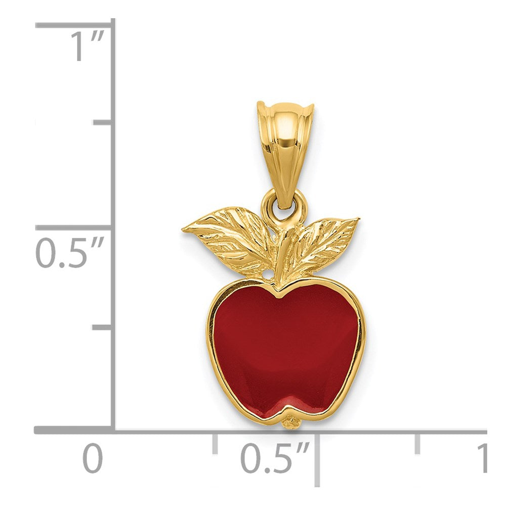 14k Yellow Gold Polished Red Enameled Apple Pendant