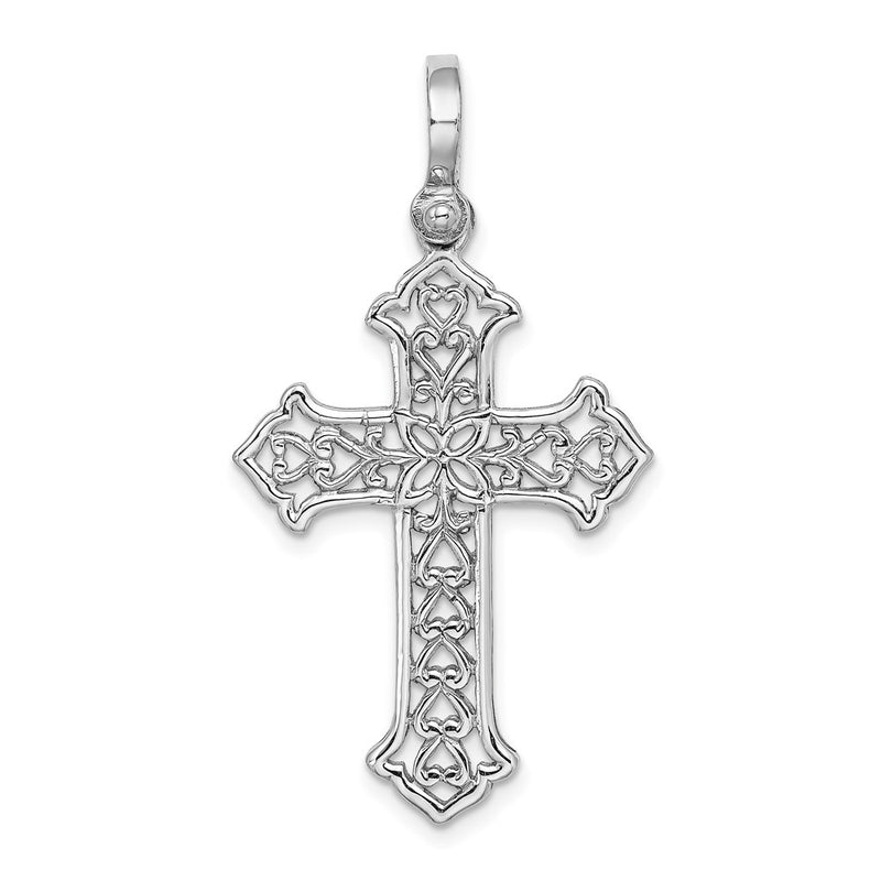 14k White Gold w/ Fancy Cut-Out Design Cross Charm