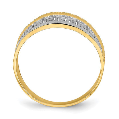 14k Yellow Gold w/Rhodium Tapered Greek Key Ring
