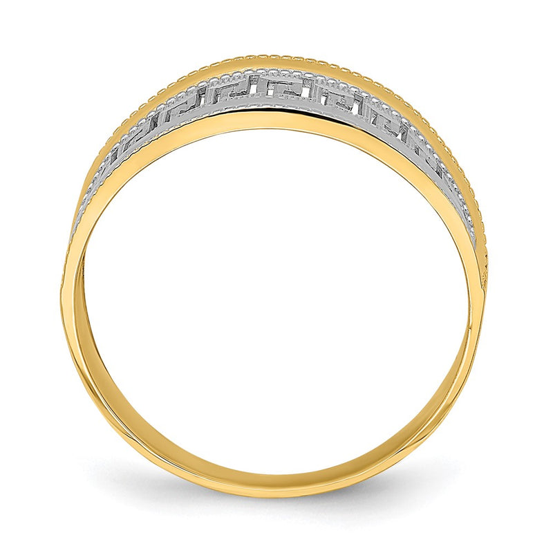 14k Yellow Gold w/Rhodium Tapered Greek Key Ring