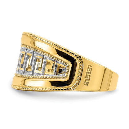 14k Yellow Gold w/Rhodium Tapered Greek Key Ring