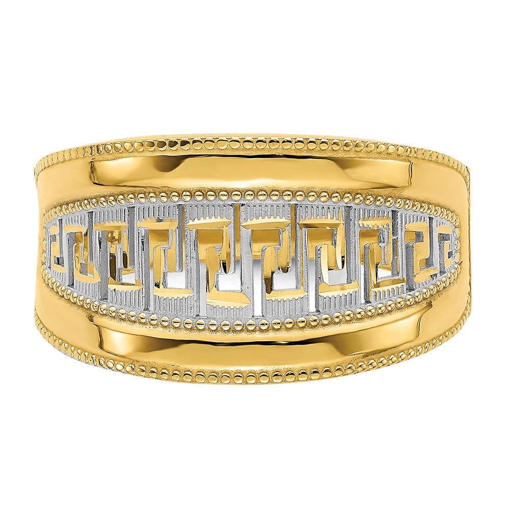14k Yellow Gold w/Rhodium Tapered Greek Key Ring