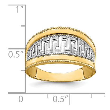 14k Yellow Gold w/Rhodium Tapered Greek Key Ring