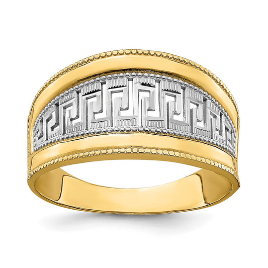 14k Yellow Gold w/Rhodium Tapered Greek Key Ring