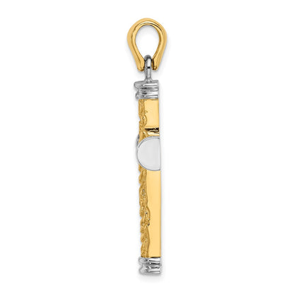 14k Two-tone Gold w/Rhodium Scroll and Double Endcaps Cross Charm