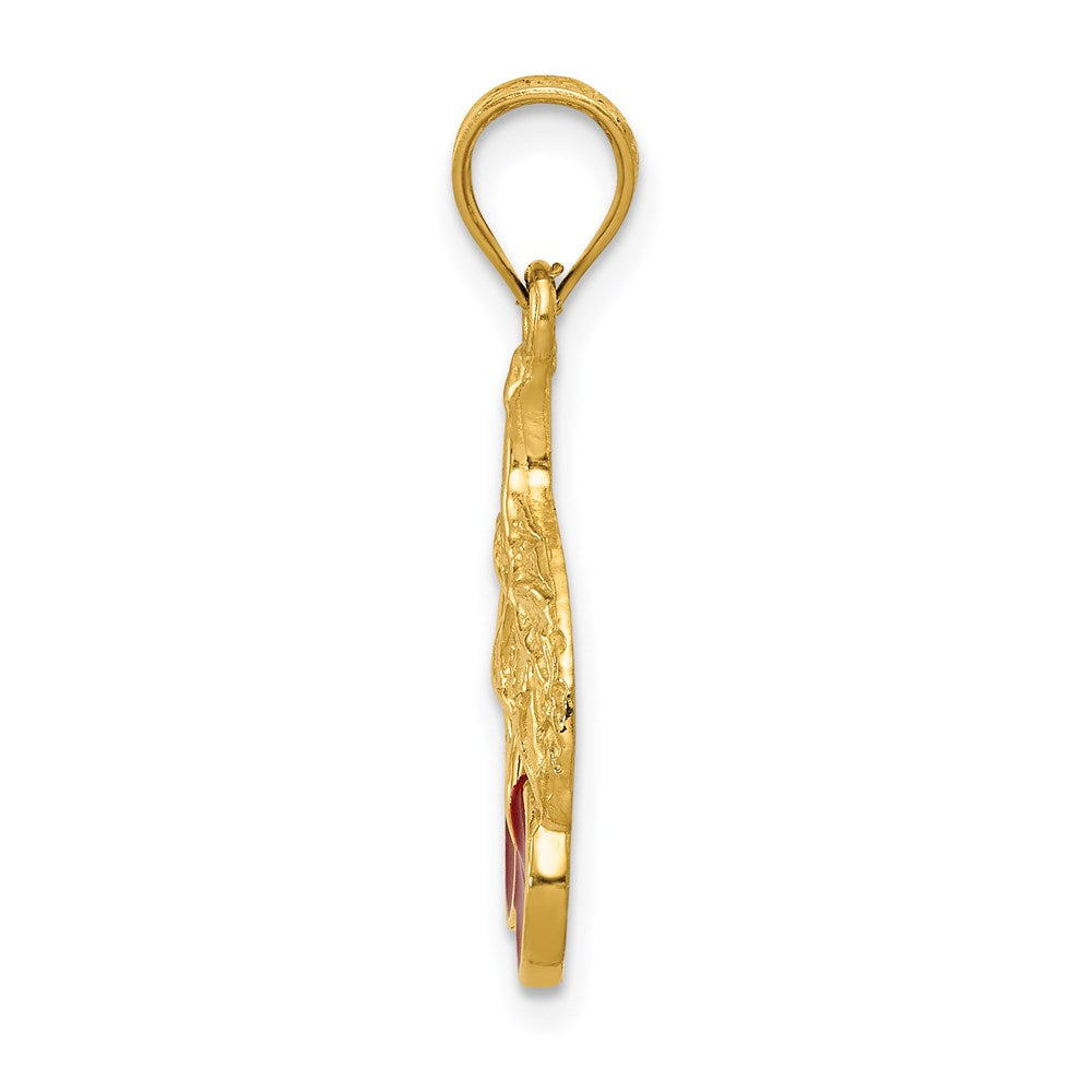 14k Yellow Gold Polished Red Enameled Cherries Pendant