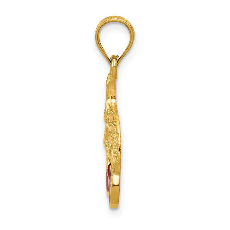 14k Yellow Gold Polished Red Enameled Cherries Pendant