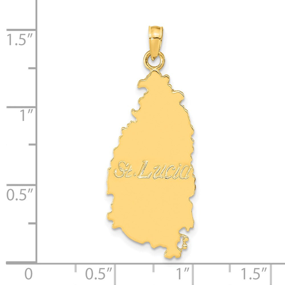 14k Yellow Gold ST. LUCIA Island Map Pendant