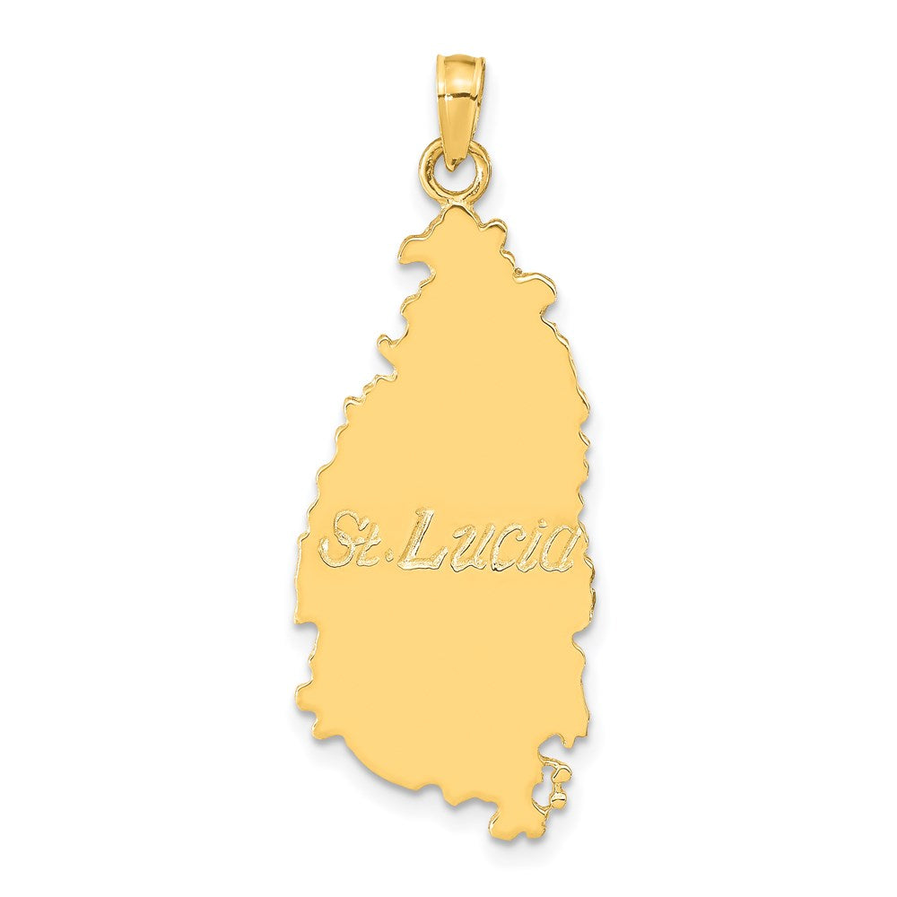 14k Yellow Gold ST. LUCIA Island Map Pendant