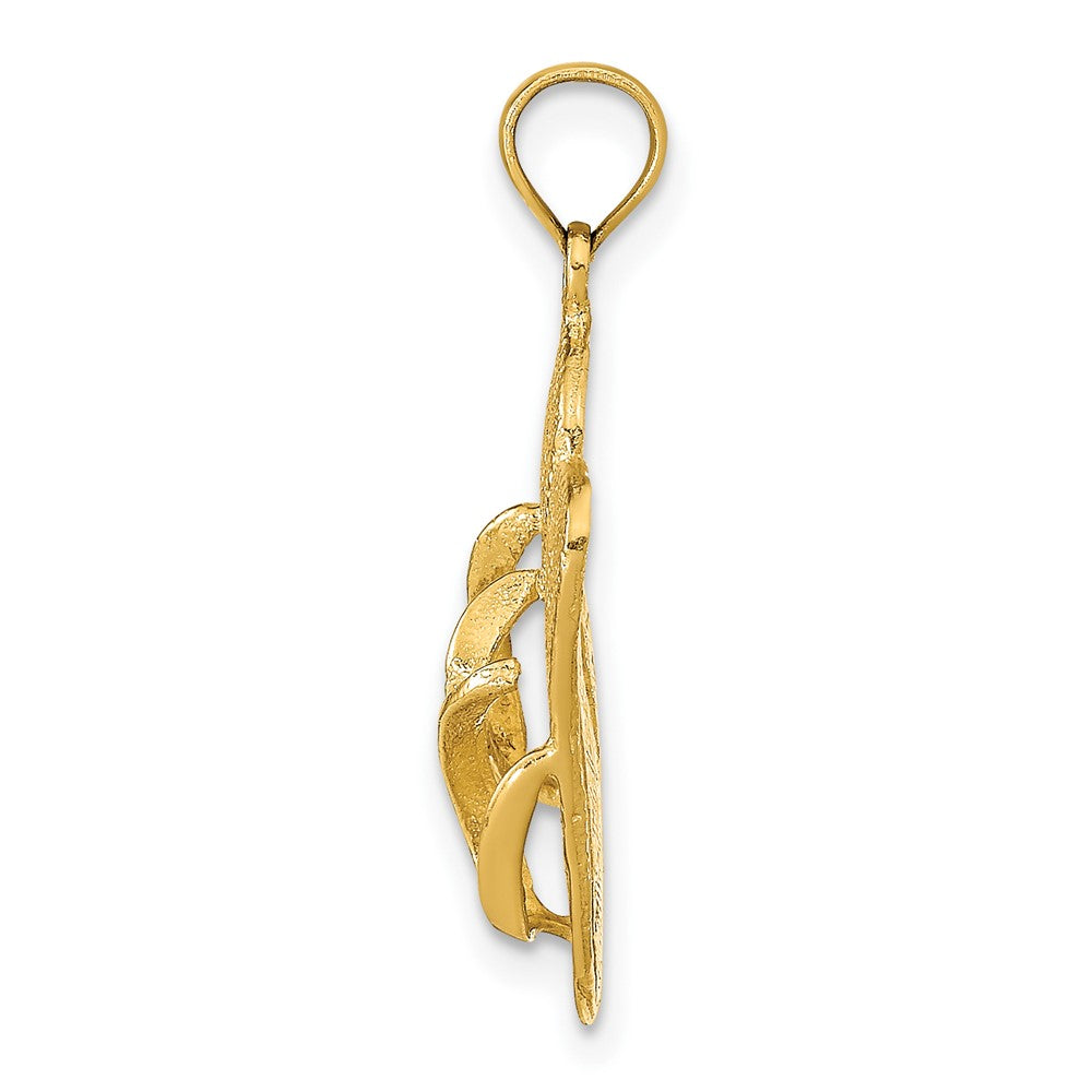 14k Yellow Gold  3D KEY WEST Reversible Flip Flops Pendant
