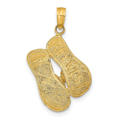 14k Yellow Gold  3D KEY WEST Reversible Flip Flops Pendant