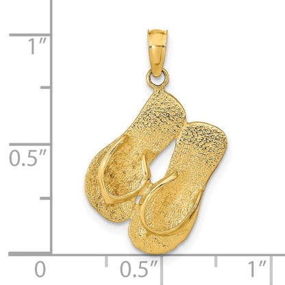 14k Yellow Gold  3D KEY WEST Reversible Flip Flops Pendant
