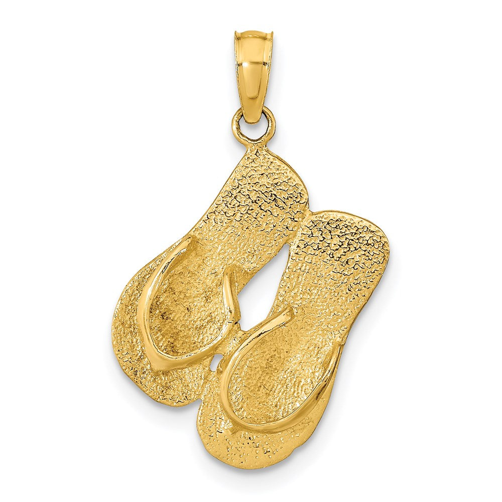 14k Yellow Gold  3D KEY WEST Reversible Flip Flops Pendant