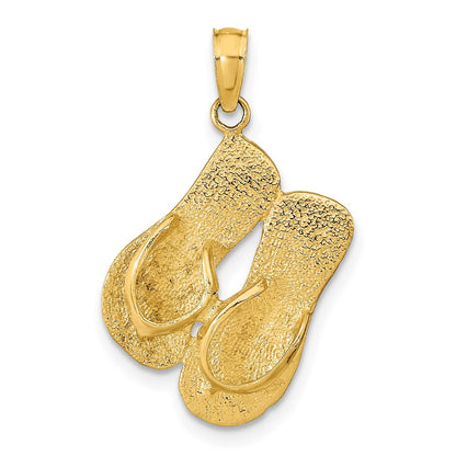 14k Yellow Gold  3D KEY WEST Reversible Flip Flops Pendant
