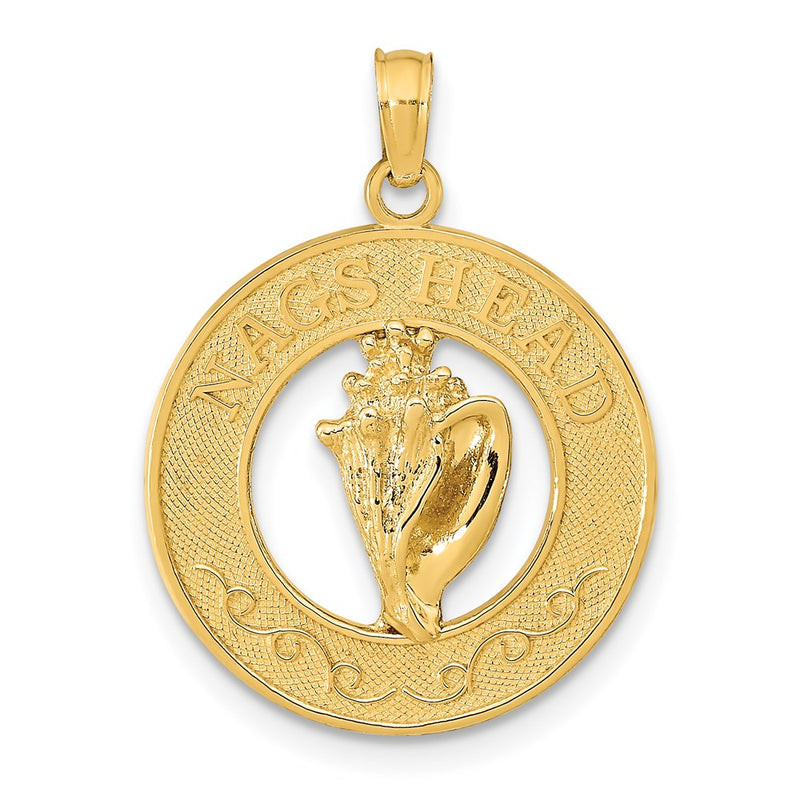 14k Yellow Gold NAGS HEAD and Conch Shell Pendant