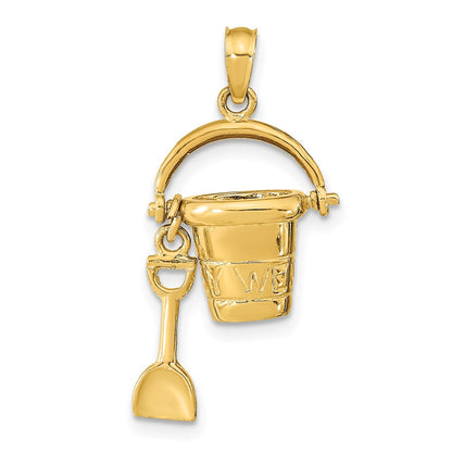 14k Yellow Gold  3D KEY WEST Pail and Shovel Pendant