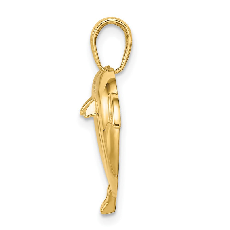 14k Yellow & Rhodium Gold w/Rhodium Double Dolphin Heart Pendant