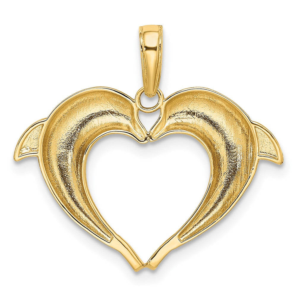 14k Yellow & Rhodium Gold w/Rhodium Double Dolphin Heart Pendant