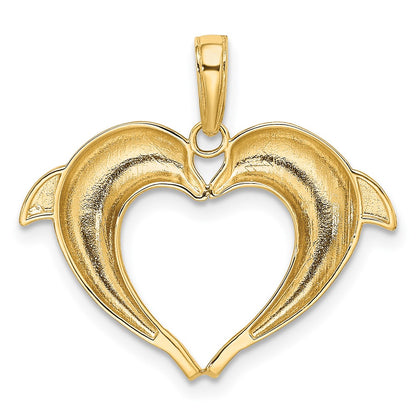 14k Yellow & Rhodium Gold w/Rhodium Double Dolphin Heart Pendant