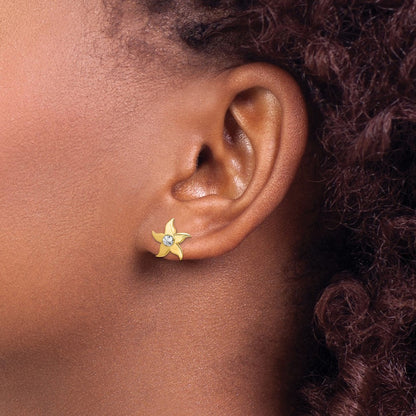 14k Yellow & Rhodium Gold w/Rhodium Starfish Post Earrings